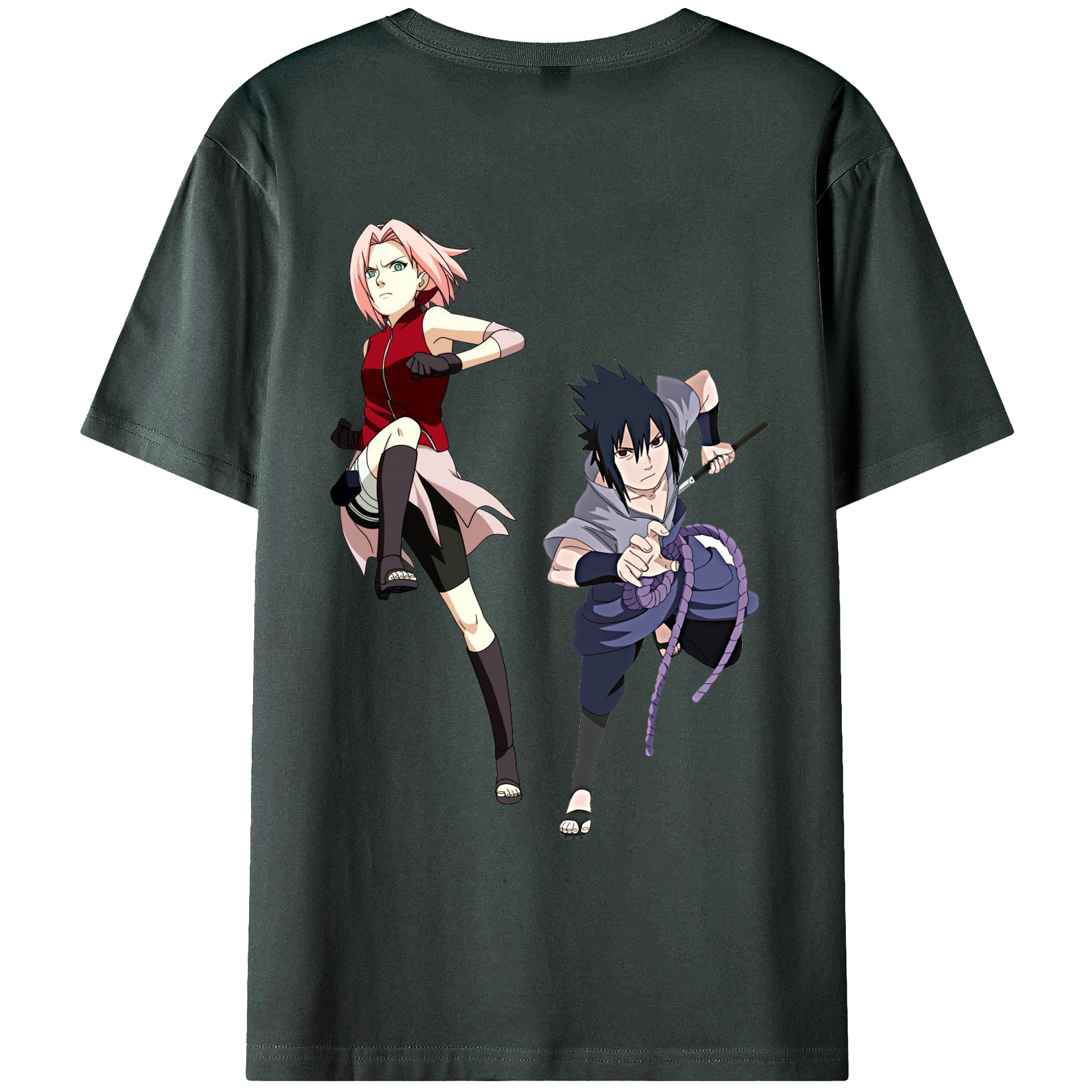 （画像用） NARUTO -ナルト- 春野サクラ Haruno Sakura 綿100％ メンズ半袖Tシャツ（バックプリント） 通気性